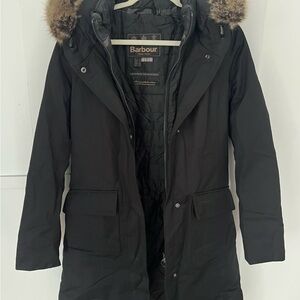 Barbour Black Women's Insulated Parka Jacket. Winter Tartan Collection